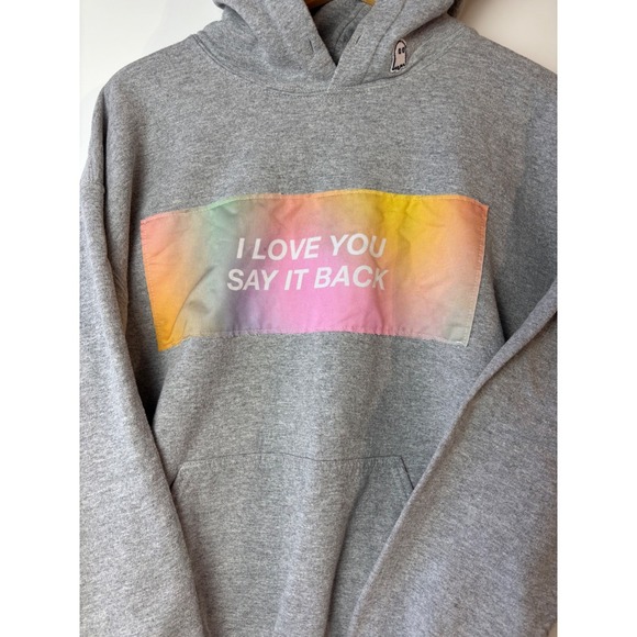 Lonely Ghost Gray Pullover Hoodie I Love You Say It Back Graphic‎ L - Picture 3 of 11